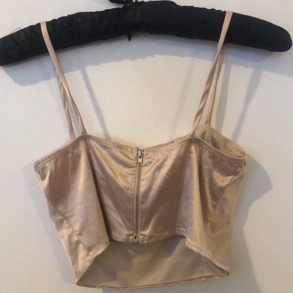 FASHION NOVA | NWT Fashion Nova Easy Lover Satin Beige Crop Top - Size Small - Picture 3 of 5